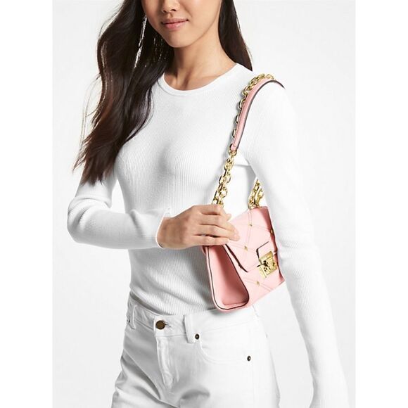 NWT MICHAEL KORS Serena Small Flap Studded Crossbody Bag in Powder Blush - Picture 4 of 12